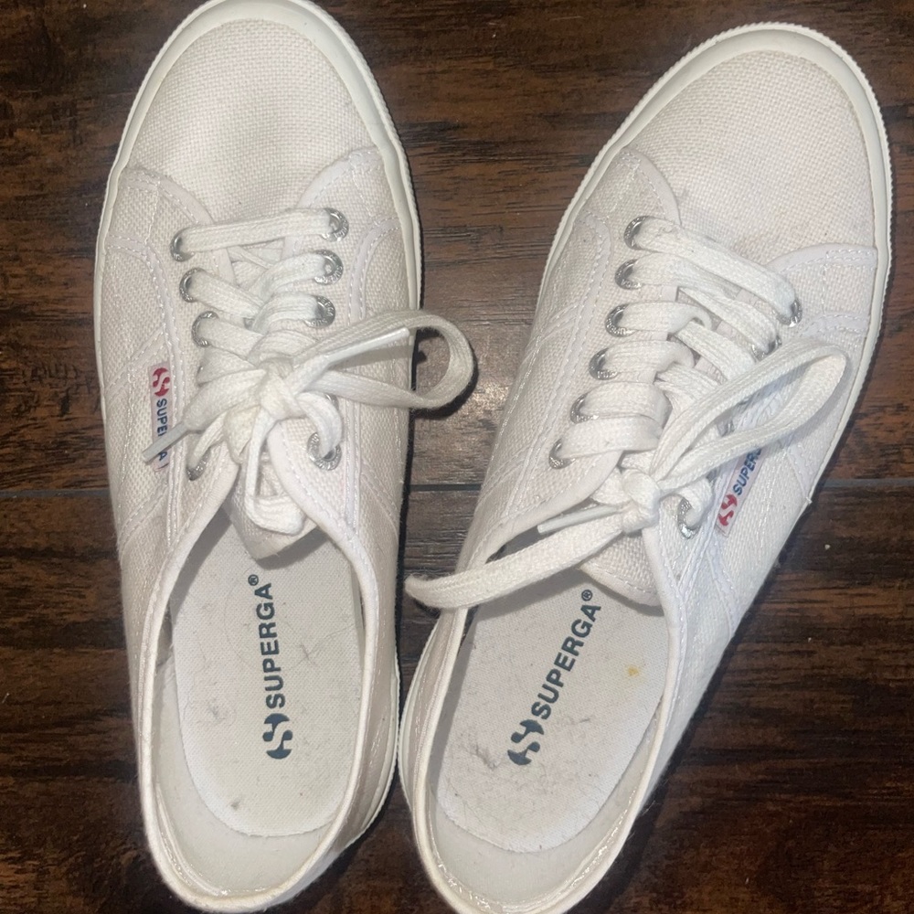 Worn only once, white Superga sneakers. Like new condition